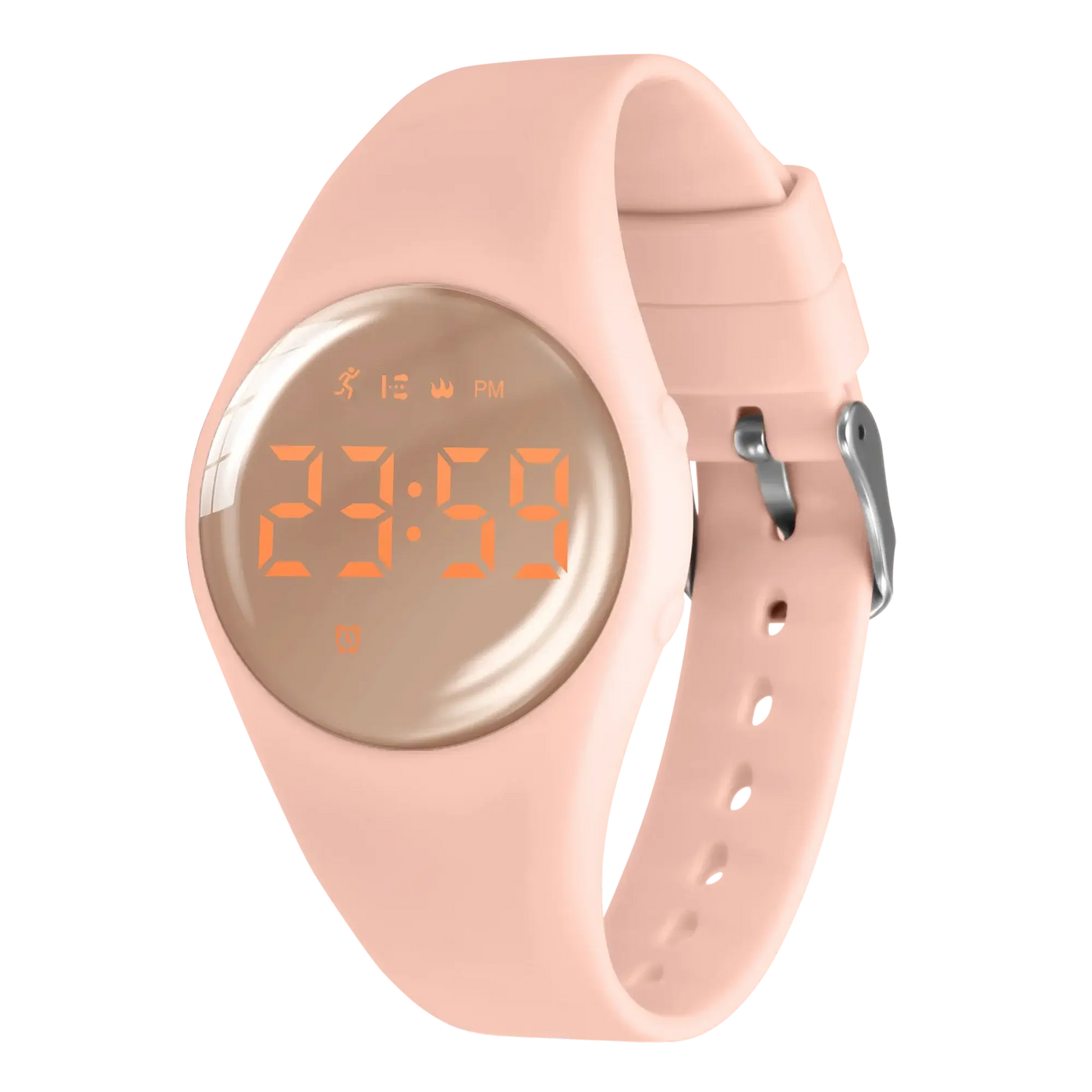 Digital sport watch for kids featuring a pink silicone band and LED display, ideal for active boys and girls.