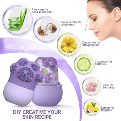 Face Beauty Ice Roller with Cosmetic Brush, Scrubber Mat Pad – Facial Massage Tool to Reduce Eye Puffiness and Clean Skin