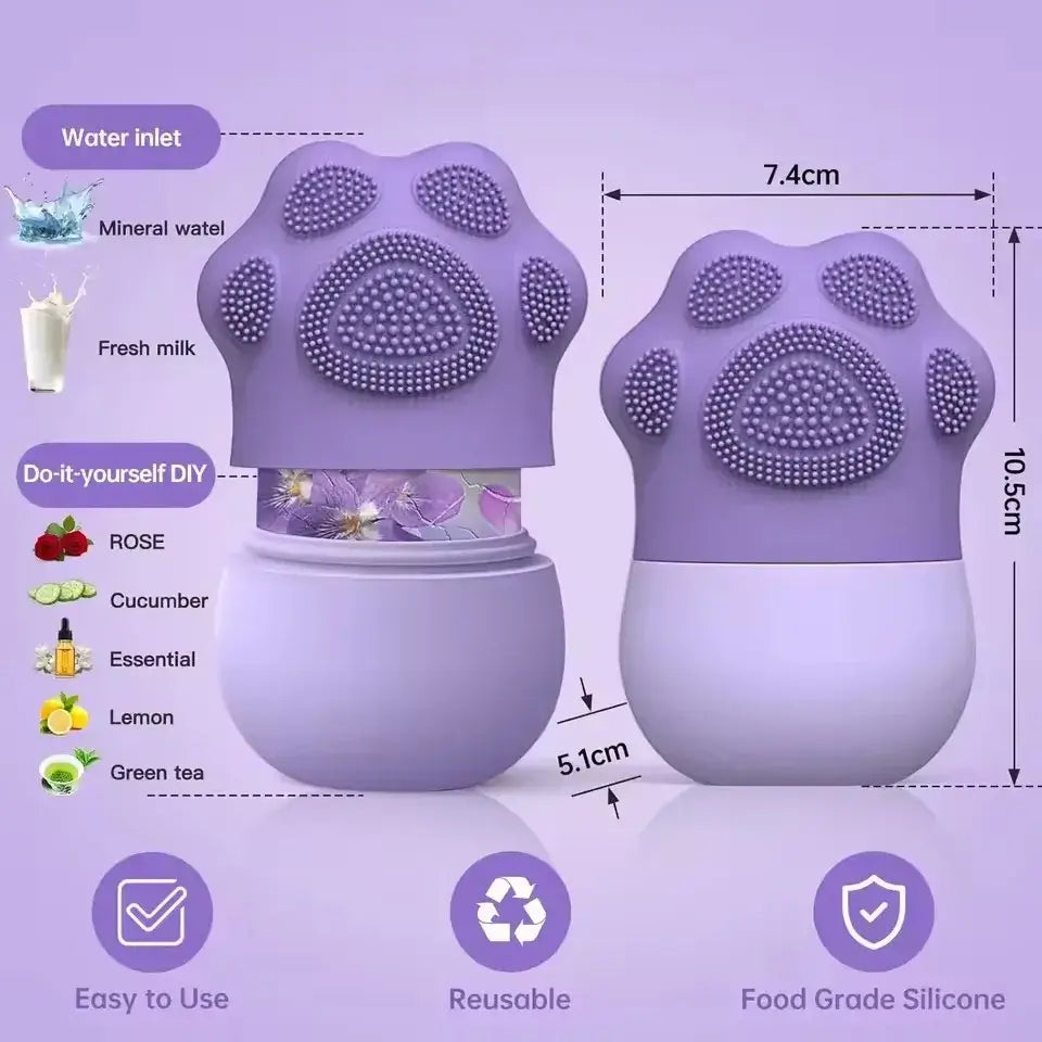 Face Beauty Ice Roller with Cosmetic Brush, Scrubber Mat Pad – Facial Massage Tool to Reduce Eye Puffiness and Clean Skin