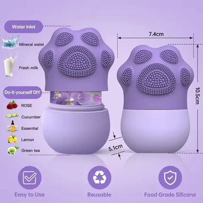 Face Beauty Ice Roller with Cosmetic Brush, Scrubber Mat Pad – Facial Massage Tool to Reduce Eye Puffiness and Clean Skin