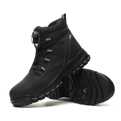 Rotating button men's work safety shoes – waterproof, anti-puncture sneakers with steel toe, non-slip tactical boot