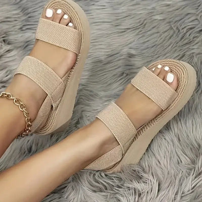 Women's minimalist wedge sandals – open toe, thick soled platform casual sandals with ankle strap and solid color design