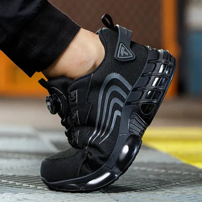Rotary button men's safety shoes – anti-impact, anti-piercing work shoes, fashionable and protective sports footwear.
