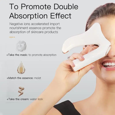 Woman using an electric facial device to enhance skincare product absorption and promote hydration.