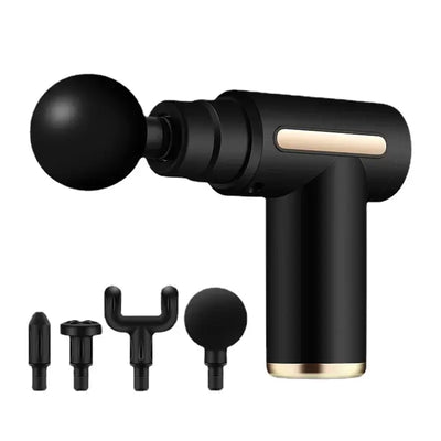 Mini massage gun with six speeds and interchangeable heads, portable electric body massager for muscle relaxation.