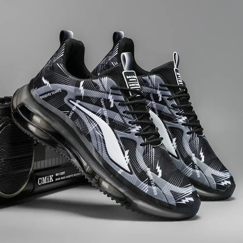 Men's fashion basketball shoes with air cushions – breathable, non-slip, shock-absorbing footwear for outdoor sports and activities