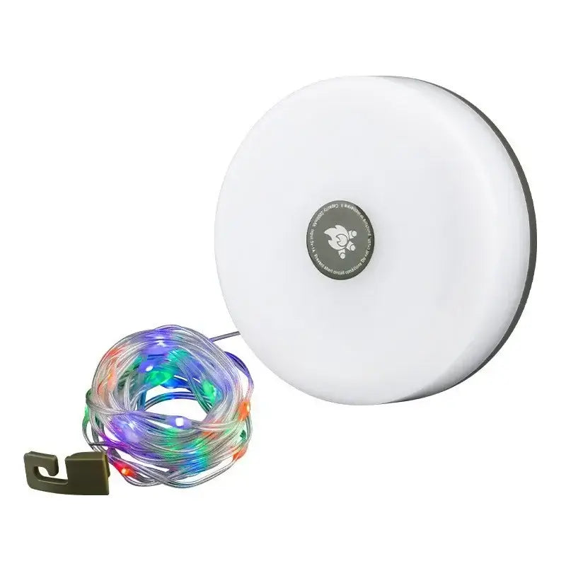 LED camping lantern with colorful light strip, perfect for outdoor garden decoration and tent lighting.