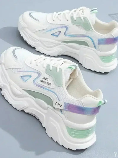 2025 women's green platform sneakers – casual trainers with flat sole, chunky style ladies shoes