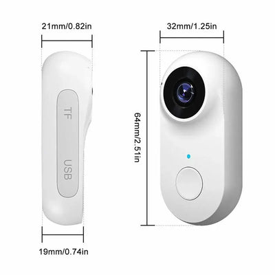 Dimensions of the 4K Ultra Portable Mini Sports Action Camera showing USB and TF card slots.