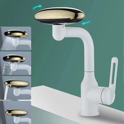 Multi-functional basin faucet with 4 spray modes and 360° rotation for bathroom sink.