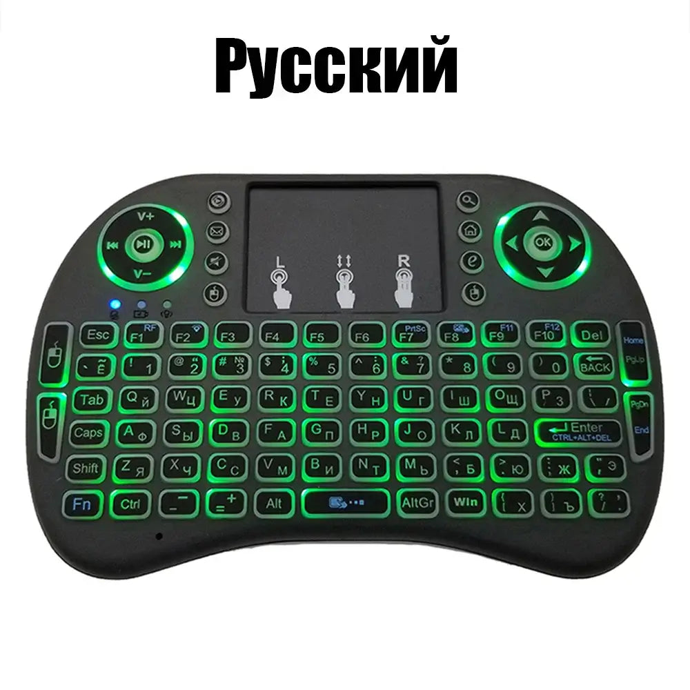 View details for 2.4G Air Mouse with Touchpad i8 Backlit Mini Wireless Keyboard – Arabic, French, Spanish, Russian – for PC and Android TV Box