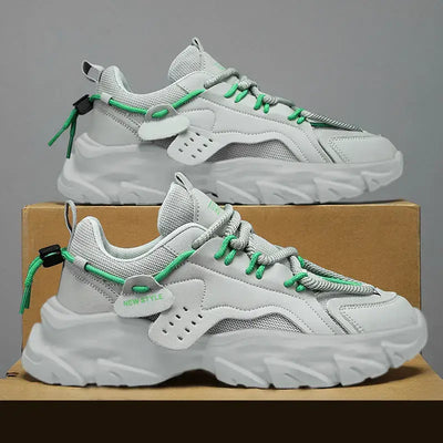 Men’s sport shoes – lightweight fashion street sneakers, lace-up white gym trainers, comfortable platform shoes