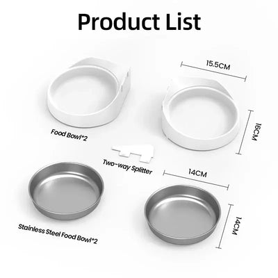 ROJECO stainless steel single and double bowl accessories for 4L automatic pet feeder, cat food dispenser add-on without feeder unit.