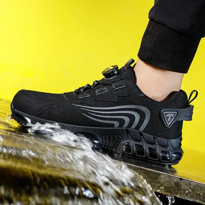 Rotary button men's safety shoes – anti-impact, anti-piercing work shoes, fashionable and protective sports footwear.