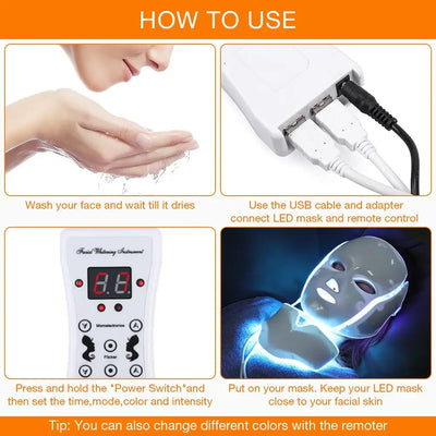 7 Colors LED Facial Mask with Neck Light – Skin Rejuvenation, Anti-Acne Beauty Device, Face Lifting and Firming Massager