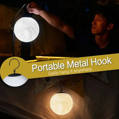 Portable LED lantern with a metal hook, ideal for camping and outdoor decor, providing versatile lighting options.