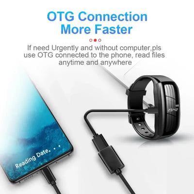 Smartwatch connecting via OTG for quick data access to phone, demonstrating fast connections without a computer.