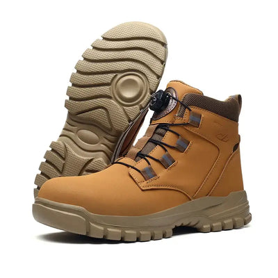 Rotating button men's work safety shoes – waterproof, anti-puncture sneakers with steel toe, non-slip tactical boot
