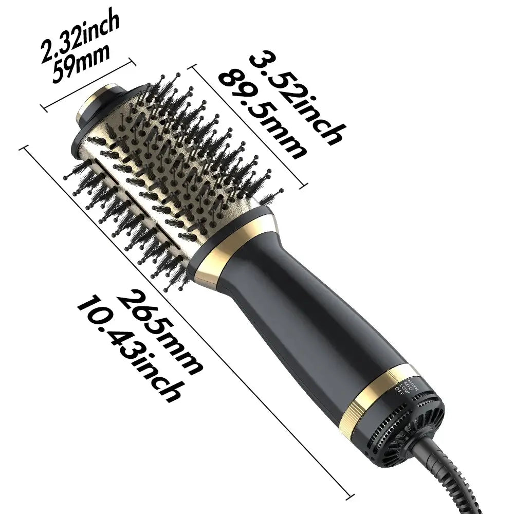 4in1 hair dryer brush dimensions showing 2.32 and 3.52 inch diameter for versatile styling, suitable for all hair types.