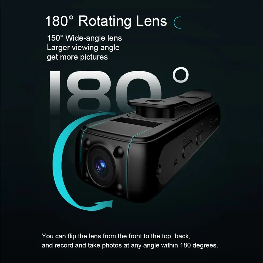180° rotating lens features a 150° wide-angle for versatile recording and photography in multiple directions.