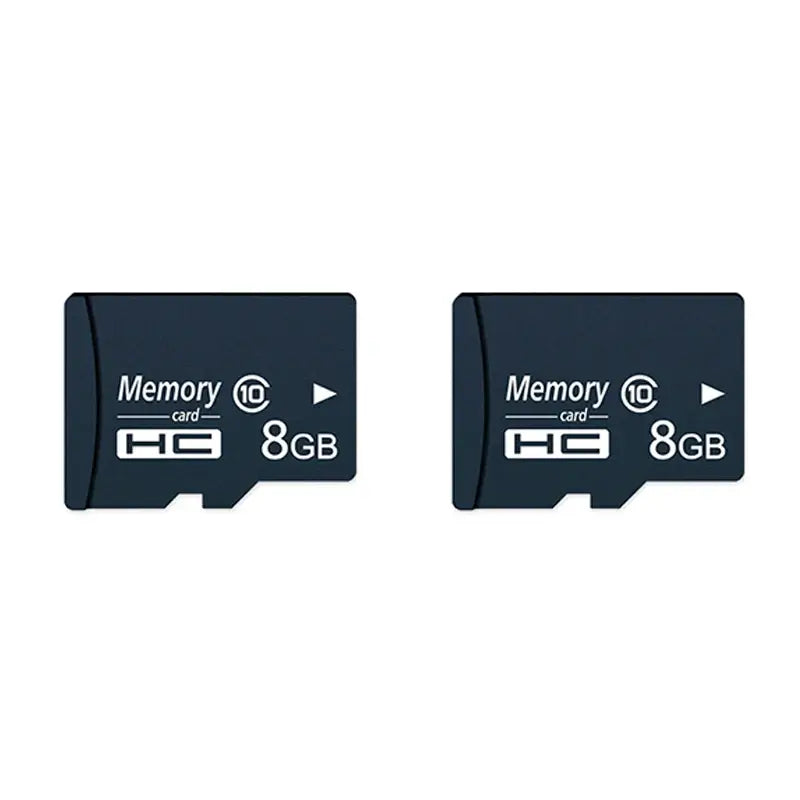 Two 8GB memory cards with high-speed class 10 support, ideal for cameras and devices requiring expandable storage.