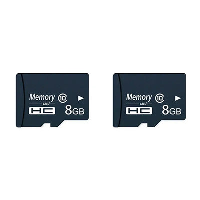 Two 8GB memory cards with high-speed class 10 support, ideal for cameras and devices requiring expandable storage.