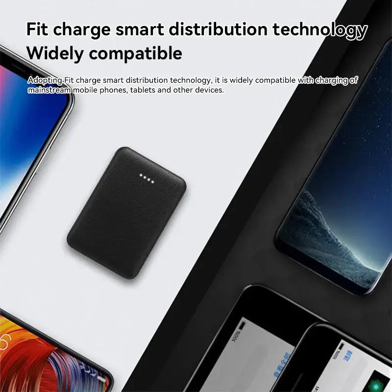 Wireless power bank with smart distribution technology compatible with various mobile devices.