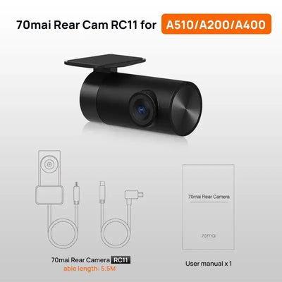 70mai Rear Cam RC11 for A510/A200/A400 with 5.5M cable, user manual included, designed for enhanced car DVR recording.