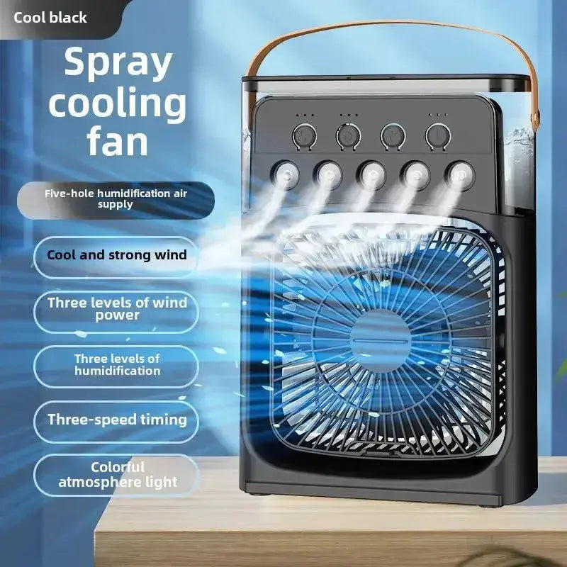 Nevytech 3-in-1 portable mini air cooler offers cooling, humidifying, and LED lighting—compact, quiet, and energy efficient.
