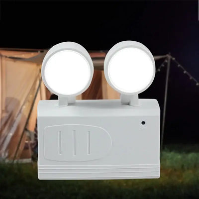 LED emergency light with double rotatable heads, ideal for camping and power outages.
