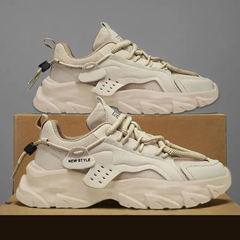 Men’s sport shoes – lightweight fashion street sneakers, lace-up white gym trainers, comfortable platform shoes