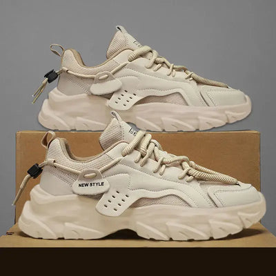 Men’s sport shoes – lightweight fashion street sneakers, lace-up white gym trainers, comfortable platform shoes