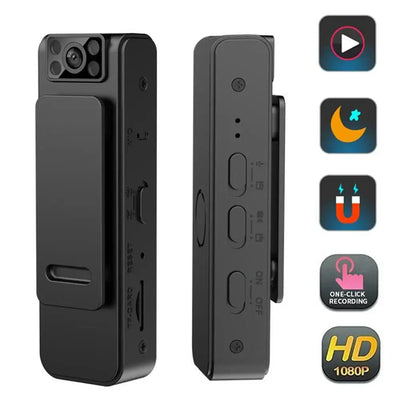Mini body camera HD 1080P with features for night vision, one-click recording, and built-in memory.