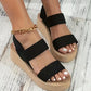 Nevytech Women’s Wedge Sandals Open Toe Platform Shoes with black straps and tan sole, showcasing comfort and style.