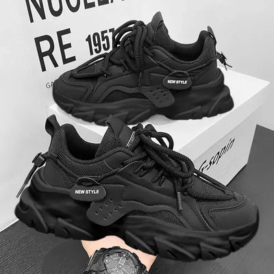 Men’s sport shoes – lightweight fashion street sneakers, lace-up white gym trainers, comfortable platform shoes