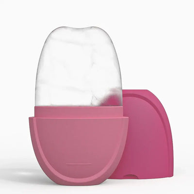 Ice roller for face and eyes in pink, skincare tool for reducing puffiness and tightening pores.