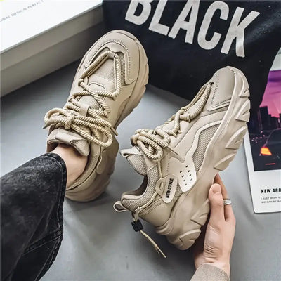 Men’s sport shoes – lightweight fashion street sneakers, lace-up white gym trainers, comfortable platform shoes