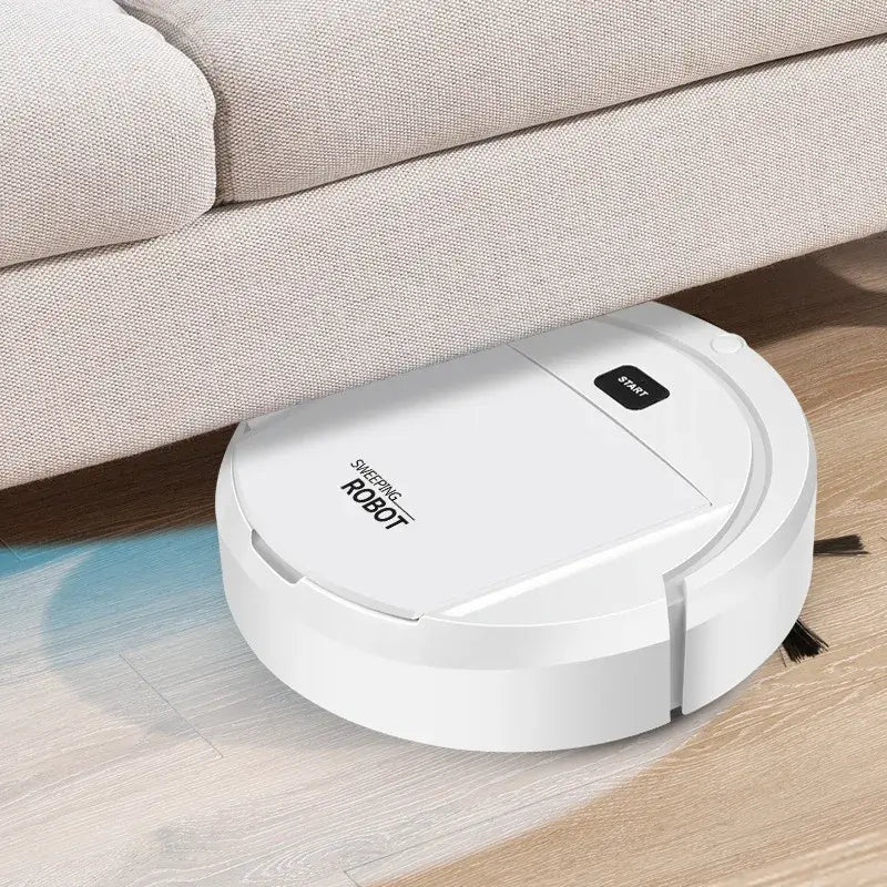 Automatic robot vacuum cleaner under furniture, ideal for smart home cleaning and maintenance.