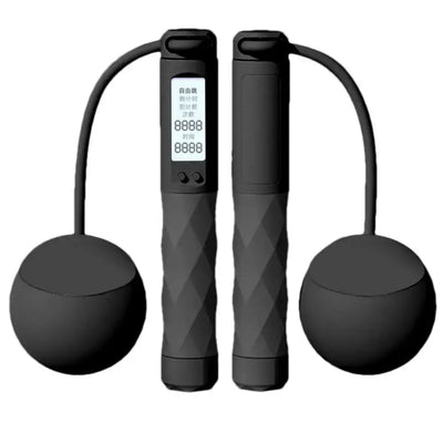 Ropeless jump rope with digital counter and anti-slip grip, perfect for indoor fitness and strength training.