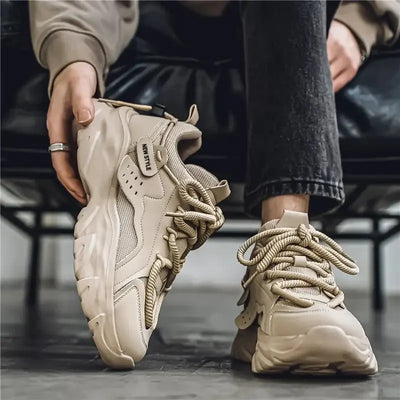 Men’s sport shoes – lightweight fashion street sneakers, lace-up white gym trainers, comfortable platform shoes
