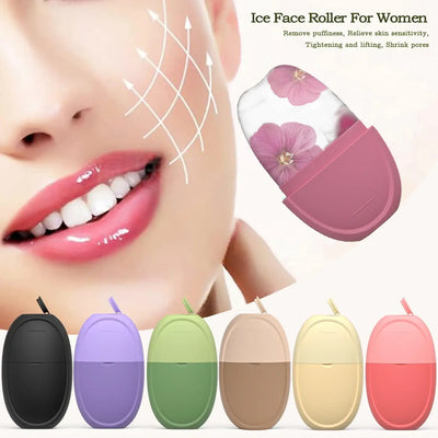 Ice face roller for women, designed for reducing puffiness, tightening skin, and enhancing facial beauty in various colors.