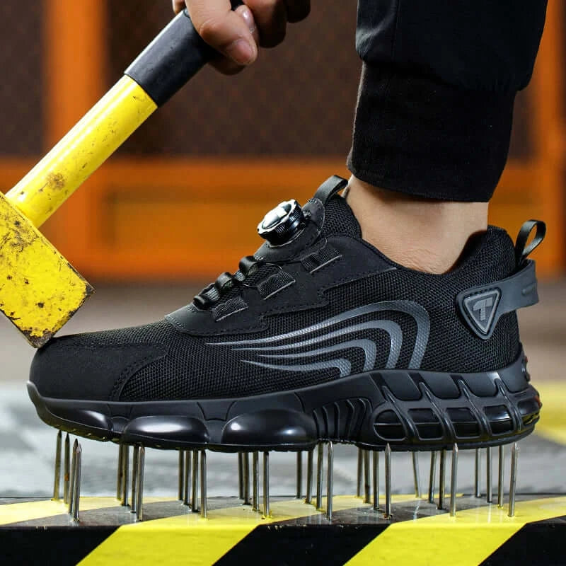 Rotary button men's safety shoes – anti-impact, anti-piercing work shoes, fashionable and protective sports footwear.