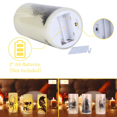 NEVY-TECH offers 3 warm orange flameless candles with timer—battery-operated Halloween lights for safe, spooky décor.