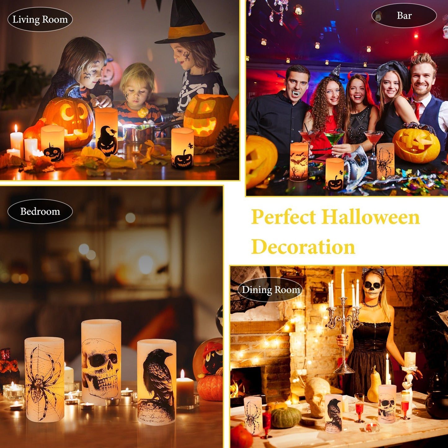 NEVY-TECH offers 3 warm orange flameless candles with timer—battery-operated Halloween lights for safe, spooky décor.