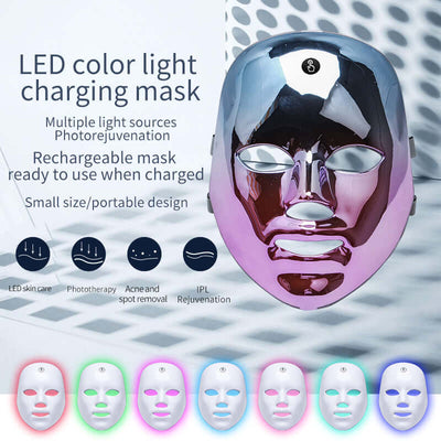 LED rechargeable face mask for acne, freckles, and skin rejuvenation with portable design and multiple color lights.