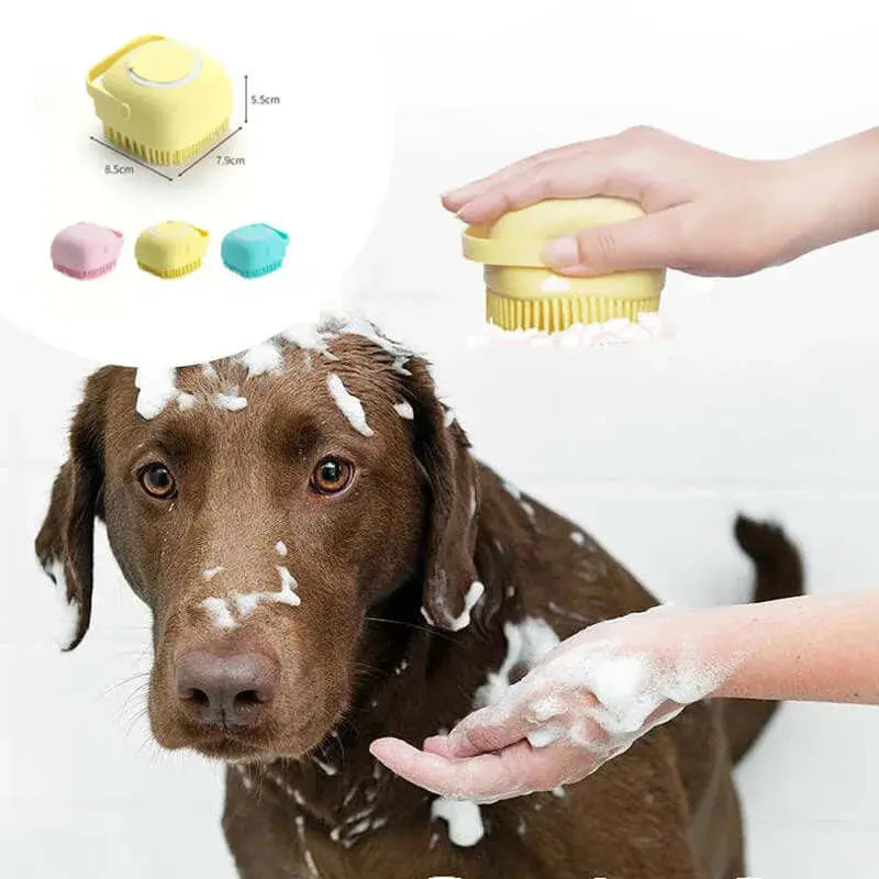Silicone Dog Bath Massage Gloves – Pet Grooming Brush for Cats and Dogs with Shampoo Dispenser, Bathroom Cleaning Tool