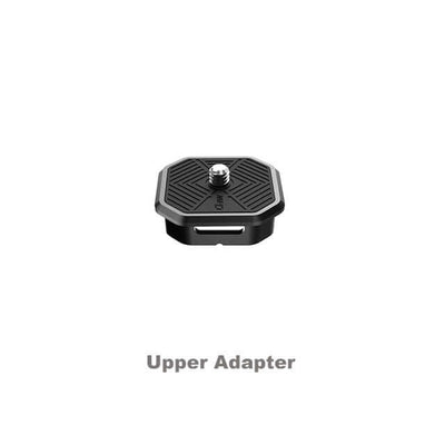 Upper adapter for quick-release camera mounts, designed for stability and ease of use in outdoor photography.