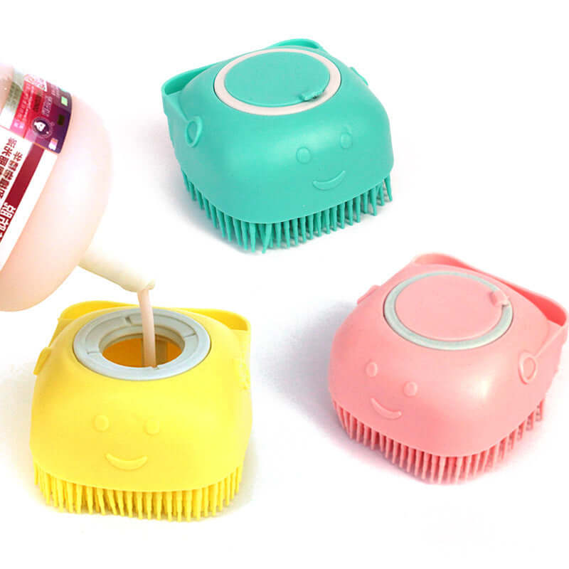 Silicone Dog Bath Massage Gloves – Pet Grooming Brush for Cats and Dogs with Shampoo Dispenser, Bathroom Cleaning Tool