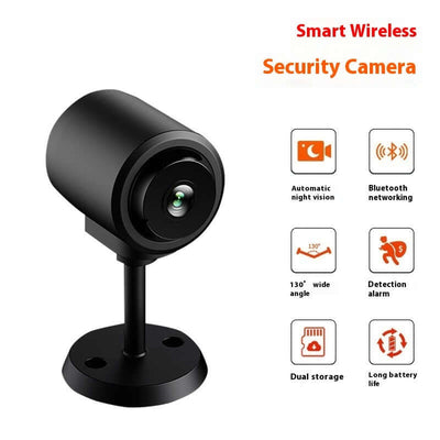 Smart wireless security camera featuring automatic night vision and wide 130-degree angle for home surveillance.