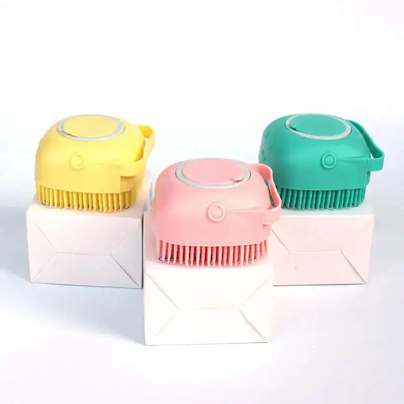 Silicone Dog Bath Massage Gloves – Pet Grooming Brush for Cats and Dogs with Shampoo Dispenser, Bathroom Cleaning Tool
